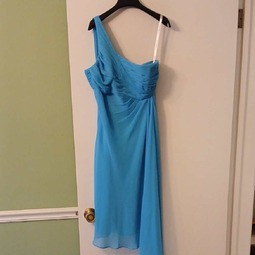 David's Bridal One-Shoulder Blue Dress